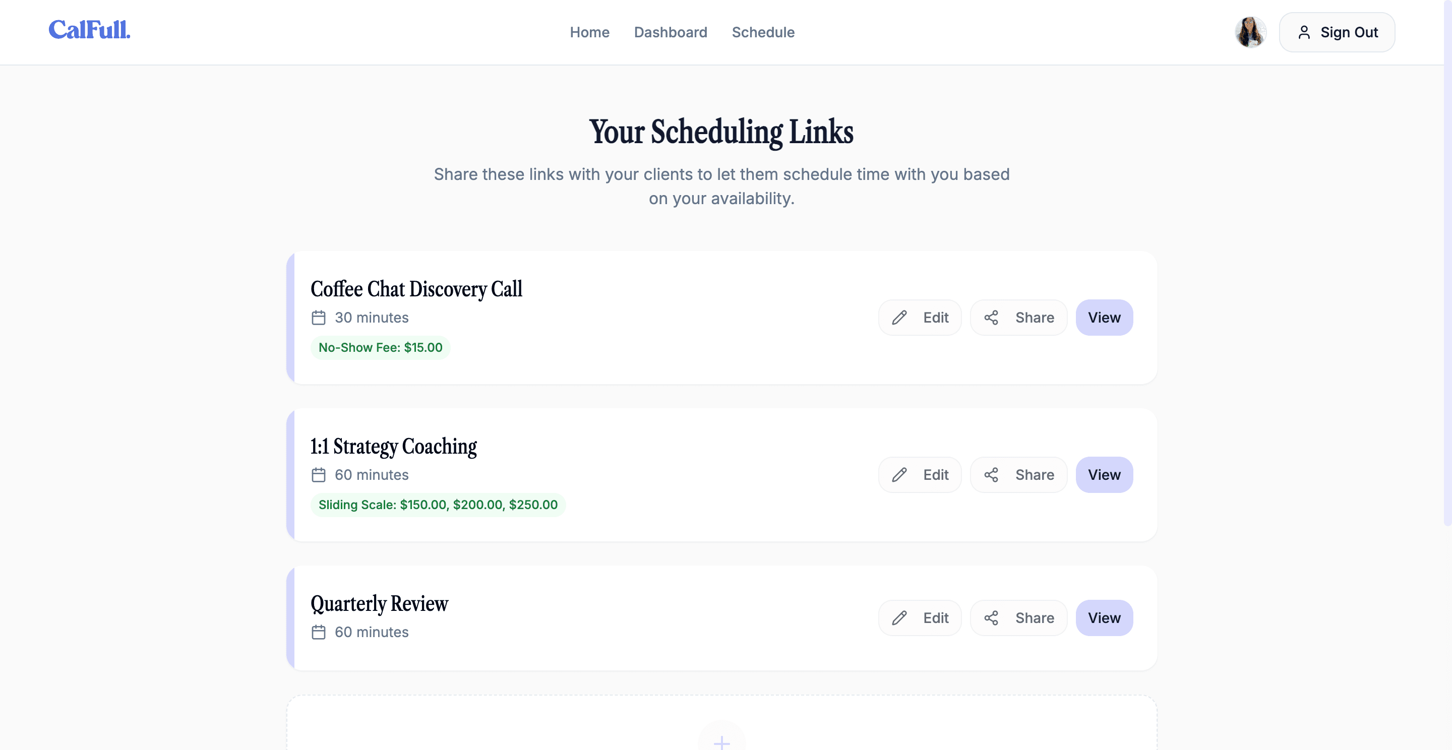 a preview of the calfull call scheduling app